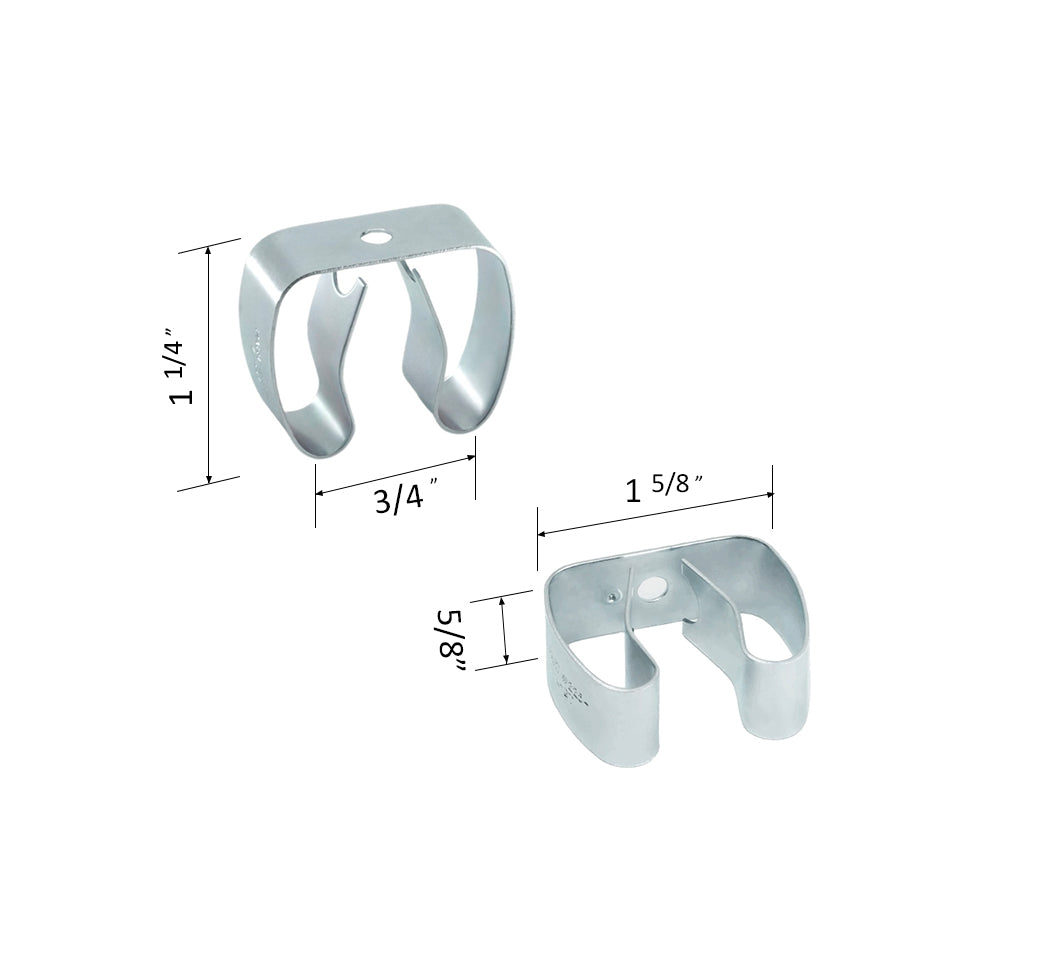 close up of a spring steel gripper clip, tool clip, durable, secure holding, Excellent corrosion and wear resistance, good outdoor weather resistance, mounting hole, made in the usa, silver zinc chromate, 00050198000023