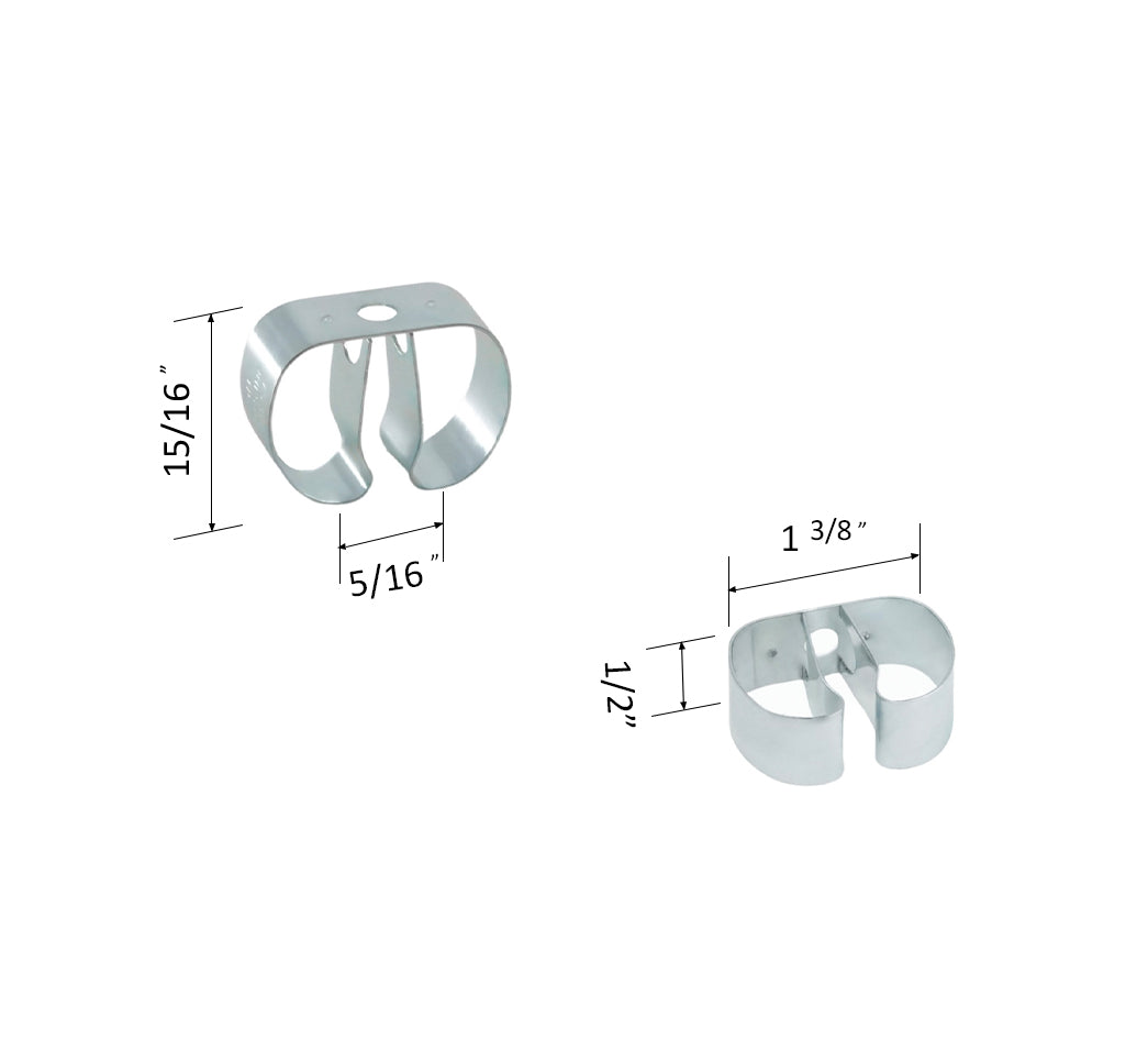 close up of a spring steel gripper clip, tool clip, durable, secure holding, Excellent corrosion and wear resistance, good outdoor weather resistance, mounting hole, made in the usa, silver zinc chromate , 00050198000009