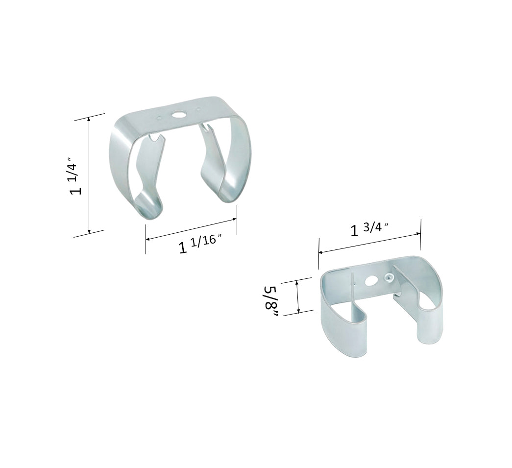 close up of a spring steel gripper clip, tool clip, durable, secure holding, Excellent corrosion and wear resistance, good outdoor weather resistance, mounting hole, made in the usa, silver zinc chromate, 00050198000061