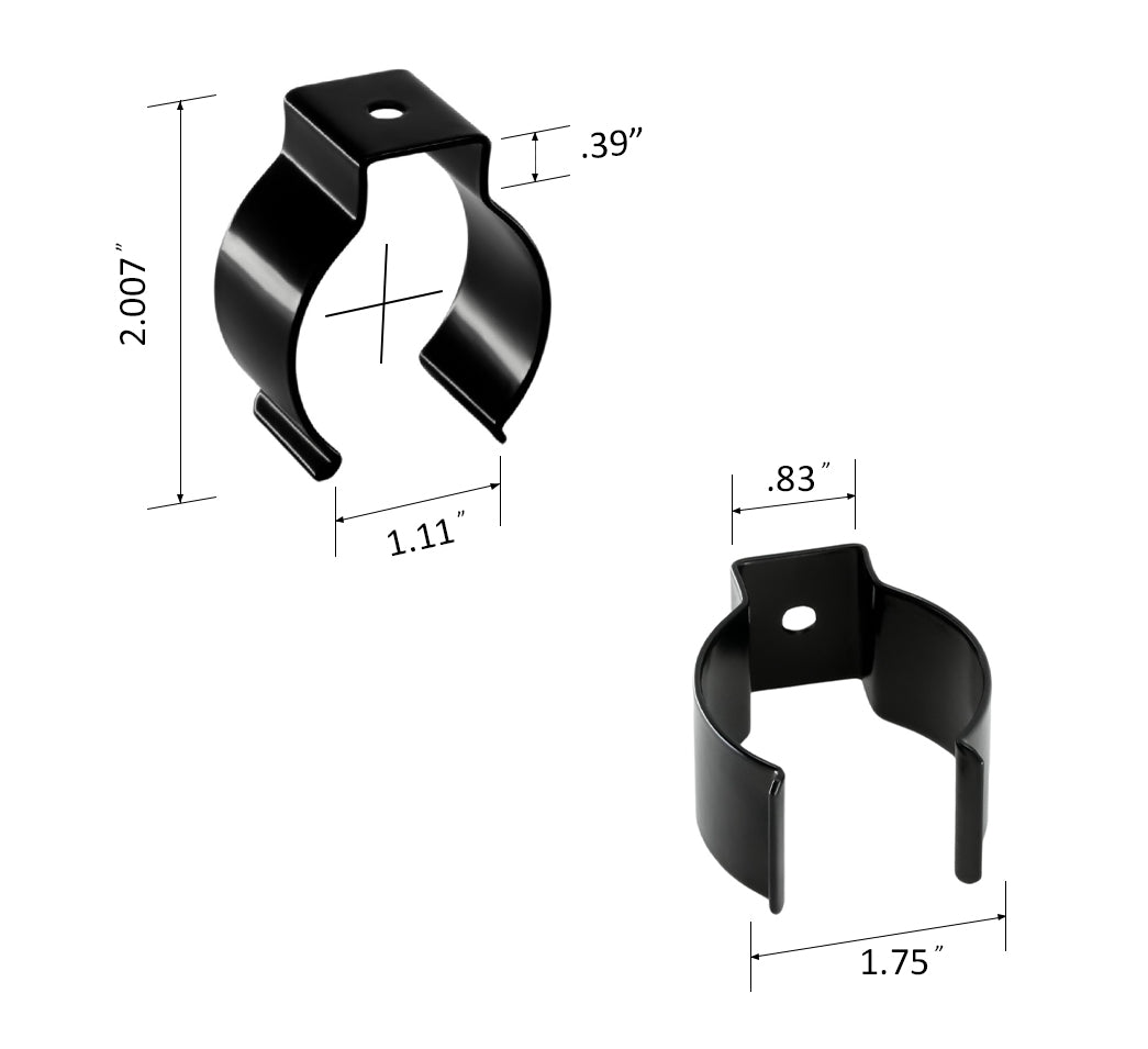 close up of a spring steel gripper clip, tool clip, durable, secure holding, Excellent corrosion and wear resistance, good outdoor weather resistance, mounting hole, made in the usa, black nylon, 00050198000115