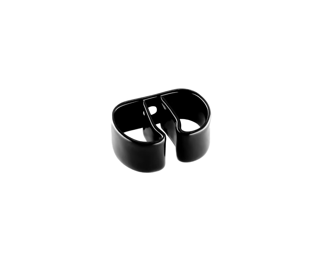 close up of a spring steel gripper clip, tool clip, durable, secure holding, Excellent corrosion and wear resistance, good outdoor weather resistance, mounting hole, made in the usa, black vinyl, 00050198000016
