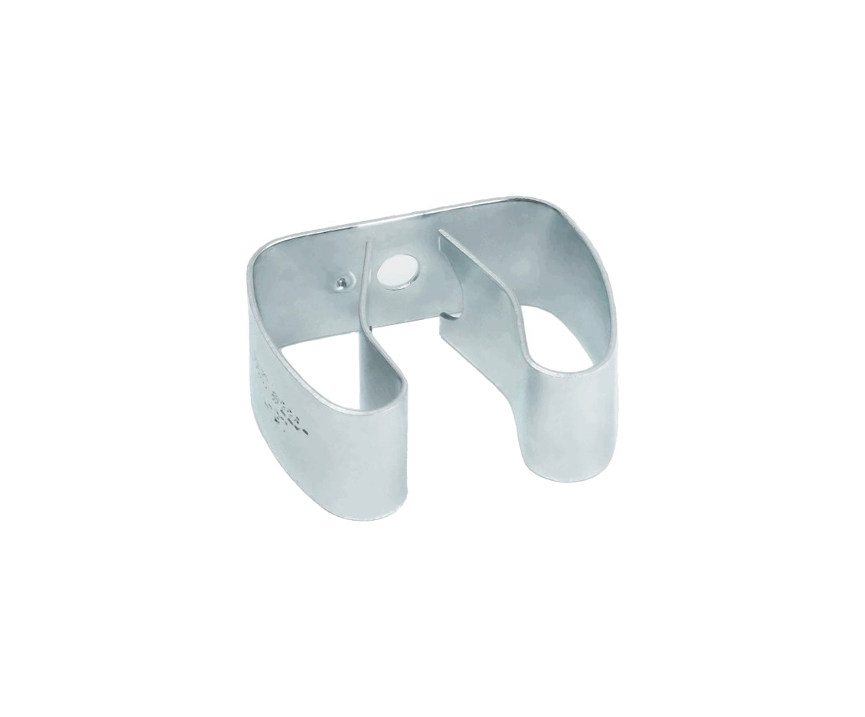 close up of a spring steel gripper clip, tool clip, durable, secure holding, Excellent corrosion and wear resistance, good outdoor weather resistance, mounting hole, made in the usa, silver zinc chromate, 00050198000023