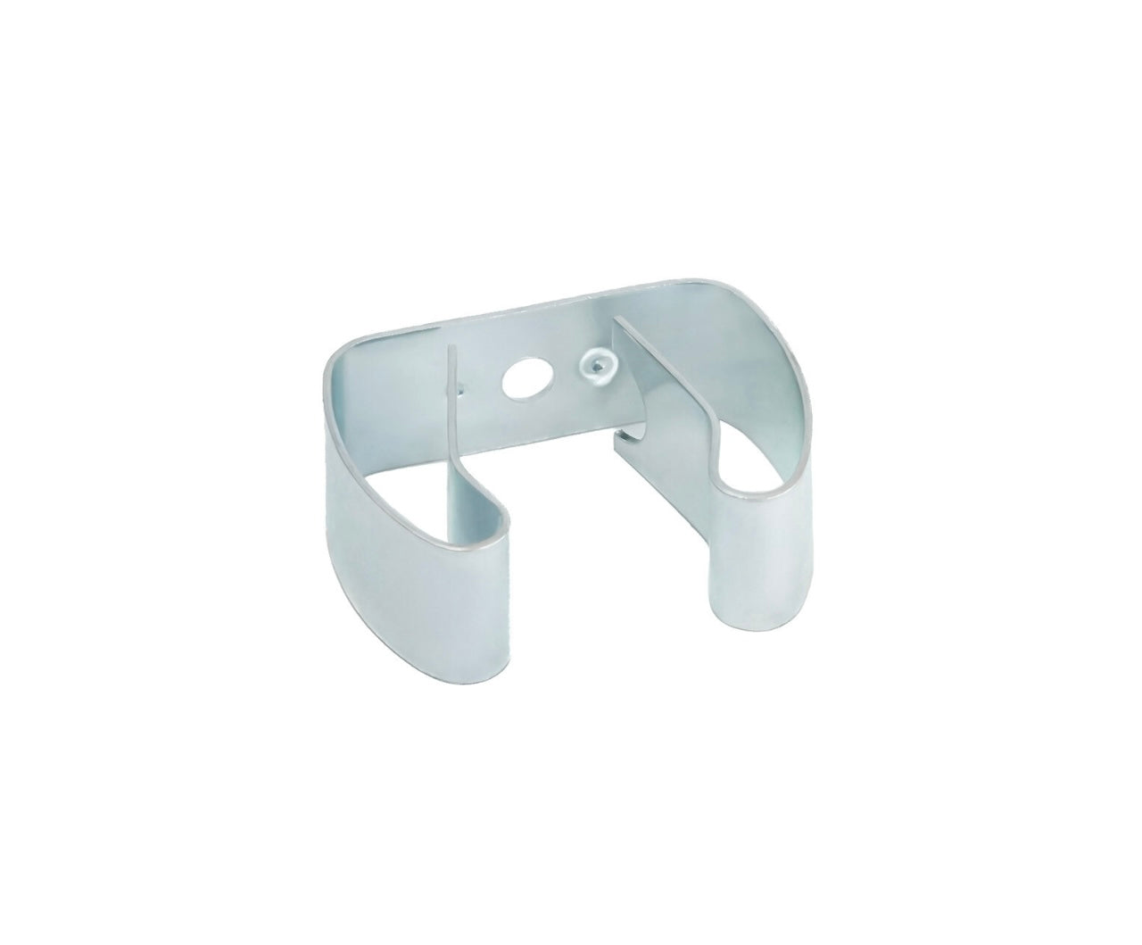 close up of a spring steel gripper clip, tool clip, durable, secure holding, Excellent corrosion and wear resistance, good outdoor weather resistance, mounting hole, made in the usa, silver zinc chromate, 00050198000061
