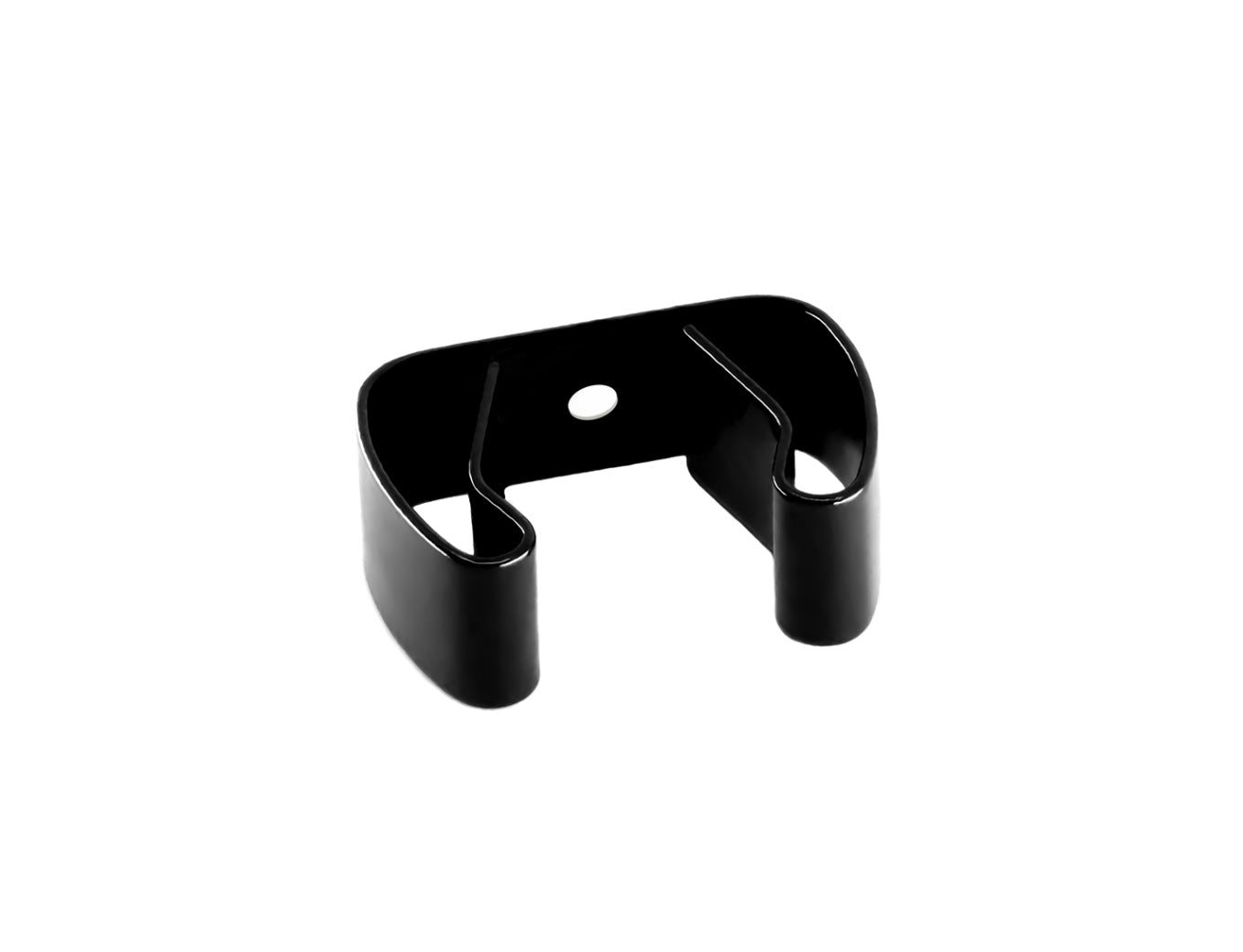 close up of a spring steel gripper clip, tool clip, durable, secure holding, Excellent corrosion and wear resistance, good outdoor weather resistance, mounting hole, made in the usa, black vinyl, 00050198000085
